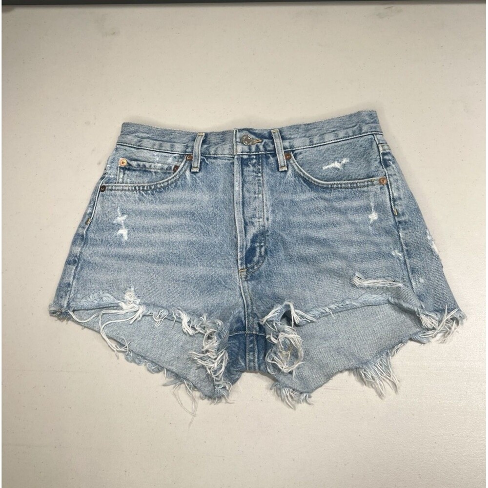 AGOLDE Womens Parker High Rise Denim Jean Cut Off Shorts Size 25 Distressed Blue